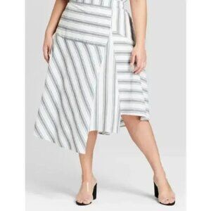 Who What Wear Gray White Striped Asymmetrical Midi Flowy Skirt